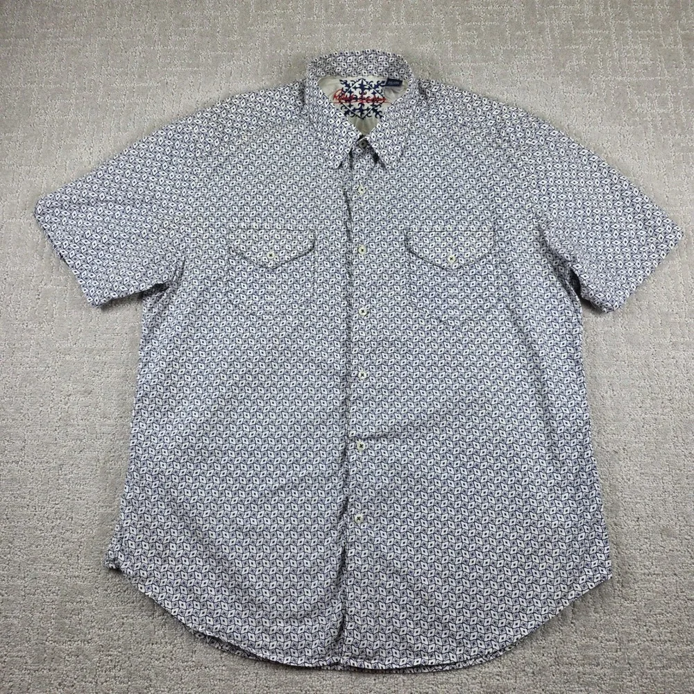 Robert Graham Mens 2XL Short Sleeve Button Down Shirt Blue White Geometric‎